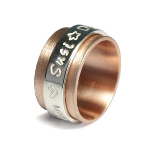 Rotating ring, game ring, family ring family ties LUXERY 333 red gold 8k with 925 silver writing band, stamped, personalized with name image 3