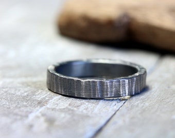 Bandring No. 08 aus 925 Silber, Ring mit geschwärzter Struktur, vintage look