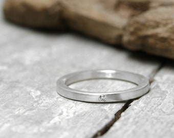 Silver ring stacking ring with diamond No. 20, matte brushed, straight shape, 925 silver, band ring