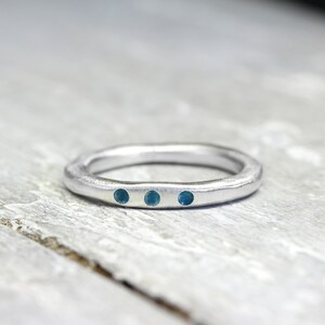Silver ring XL 3 mm, forged, No. 29, with turquoise color dots, organic shape, stacking ring image 5