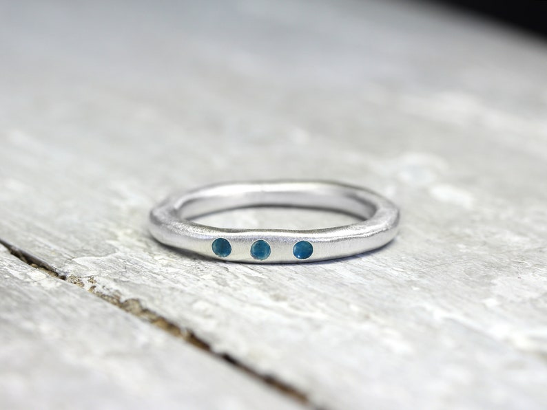 Silver ring XL 3 mm, forged, No. 29, with turquoise color dots, organic shape, stacking ring image 5