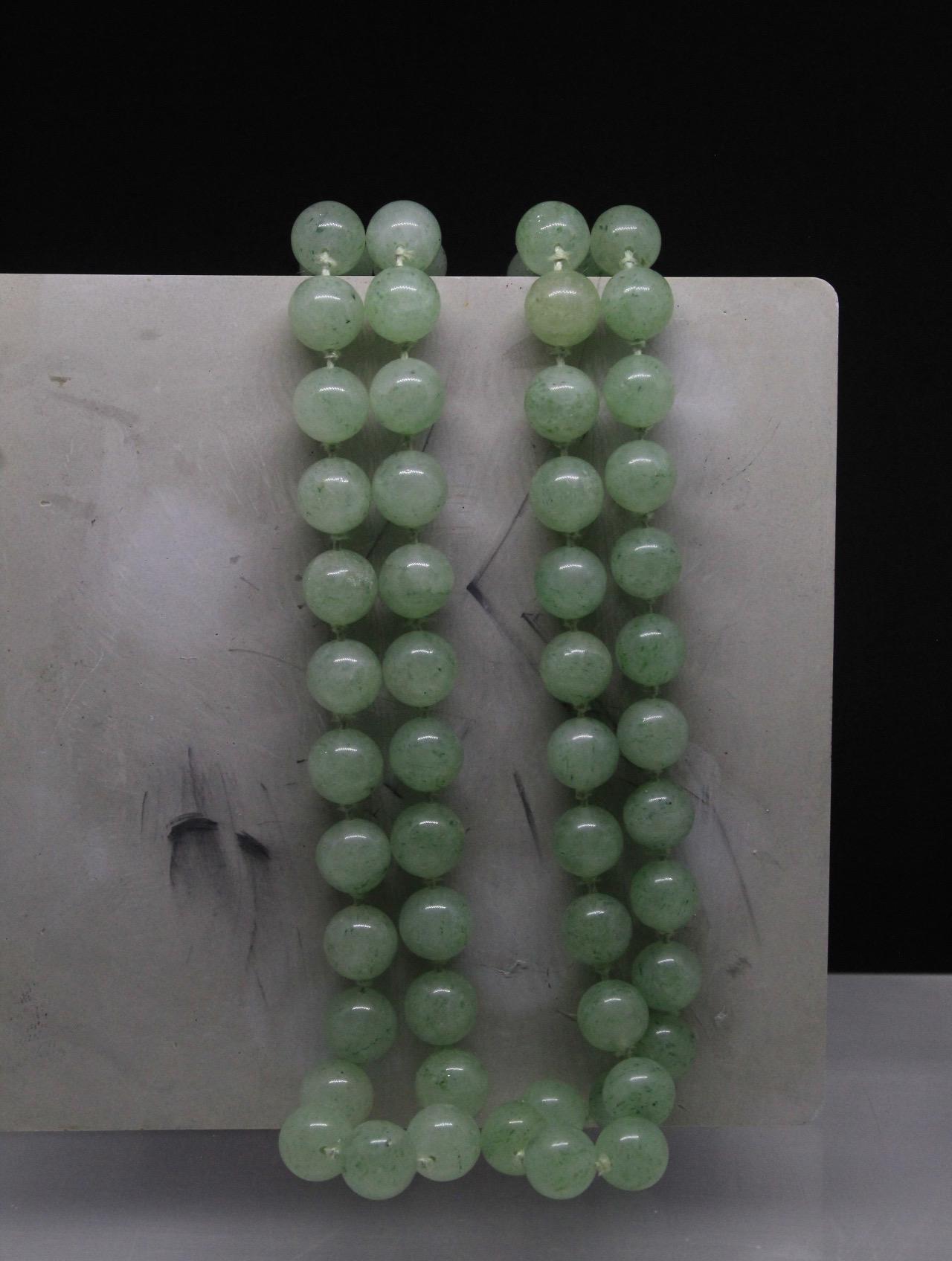 Vintage Green Jadeite Nephrite Bead Necklace 32” | Natural Green Jadeite Round Beads | Long Single Strand Necklace | Healing Crystal Jewelry