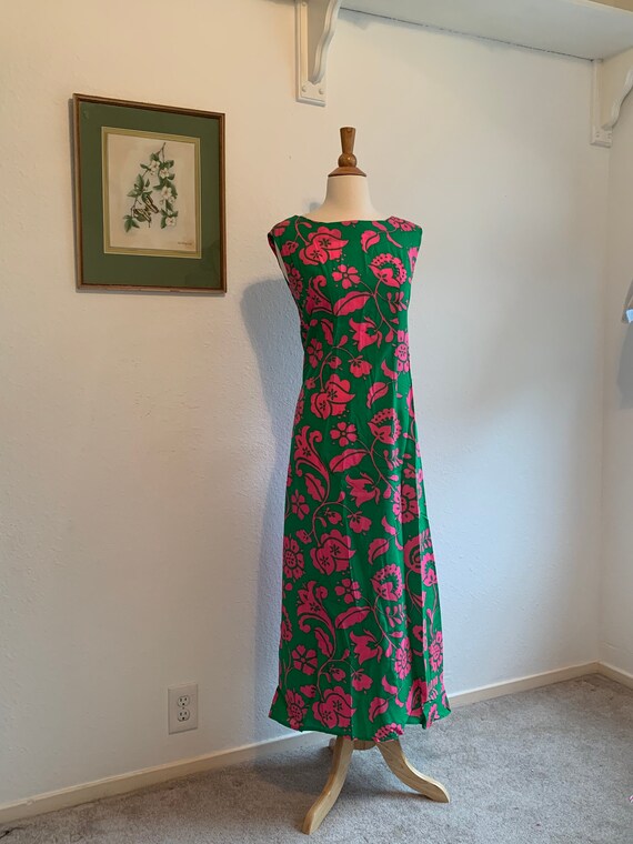 Vtg 60's Psychedelic Floral Print Maxi Dress, Kell