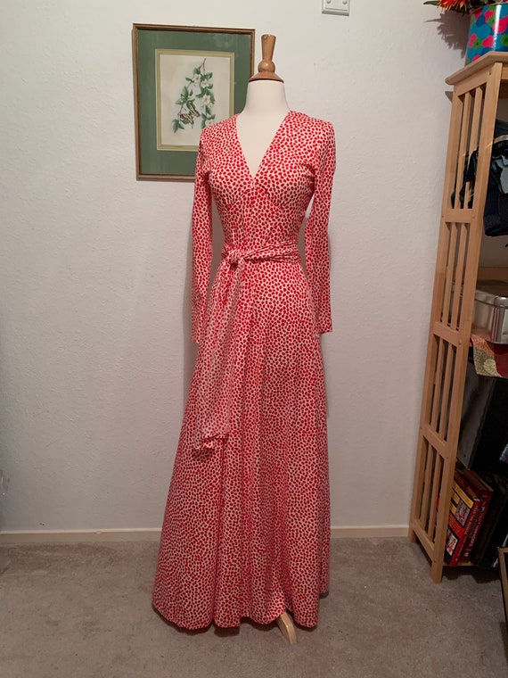 Victor Costa Red and White Dot Dress, Size 6, 70's