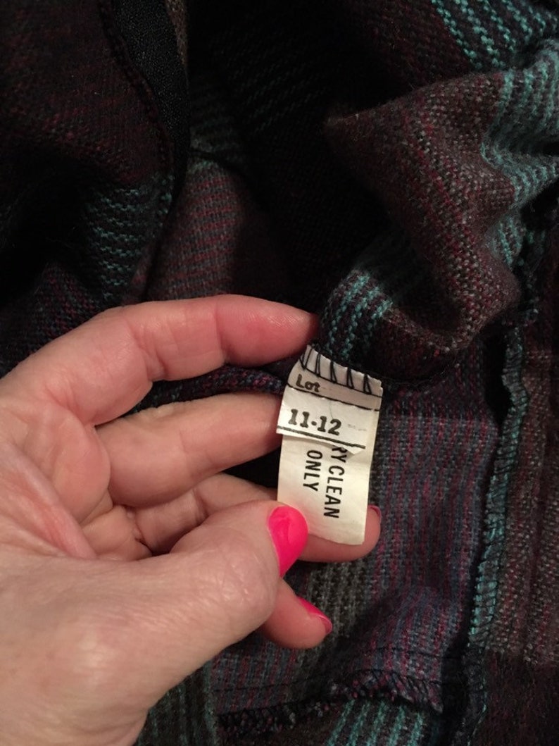Teal and Purple Size 28 Waist Vtg 80/'s Does 50/'s Wool Plaid Skirt
