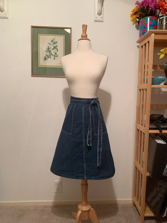 Vintage 70's A Line Wrap Denim Skirt, Wrap Denim S