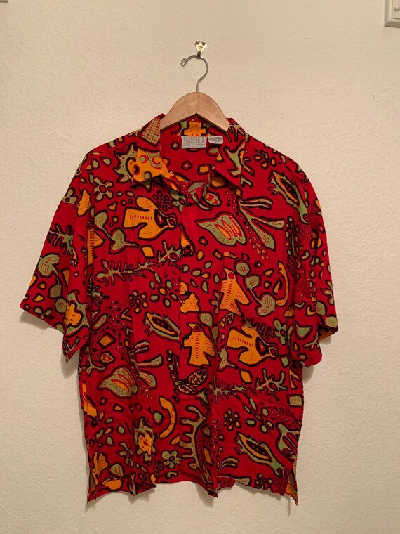Vtg 90's Red Abstract Shirt Size Large, 90's Rayo