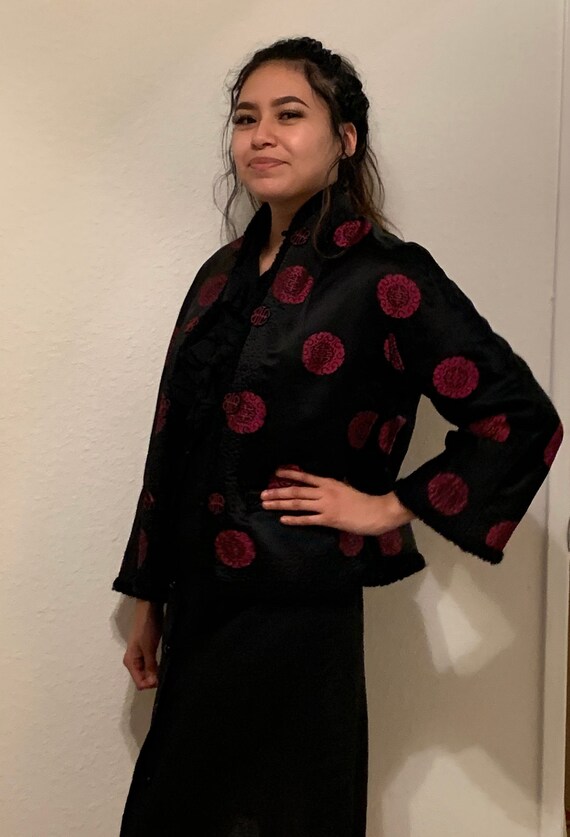 Vtg Black Quilted Chinese Jacket - Black Silk Broc