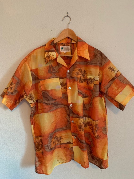 Vtg 70's Men's Nylon Hawaiian Shirt, 70's Hawaiian