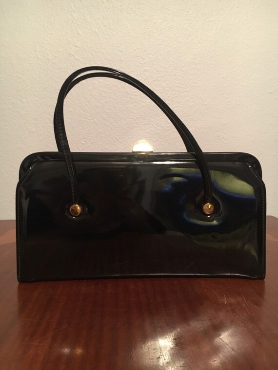 Vtg 50's Black Patent Leather Purse, Patent Leathe
