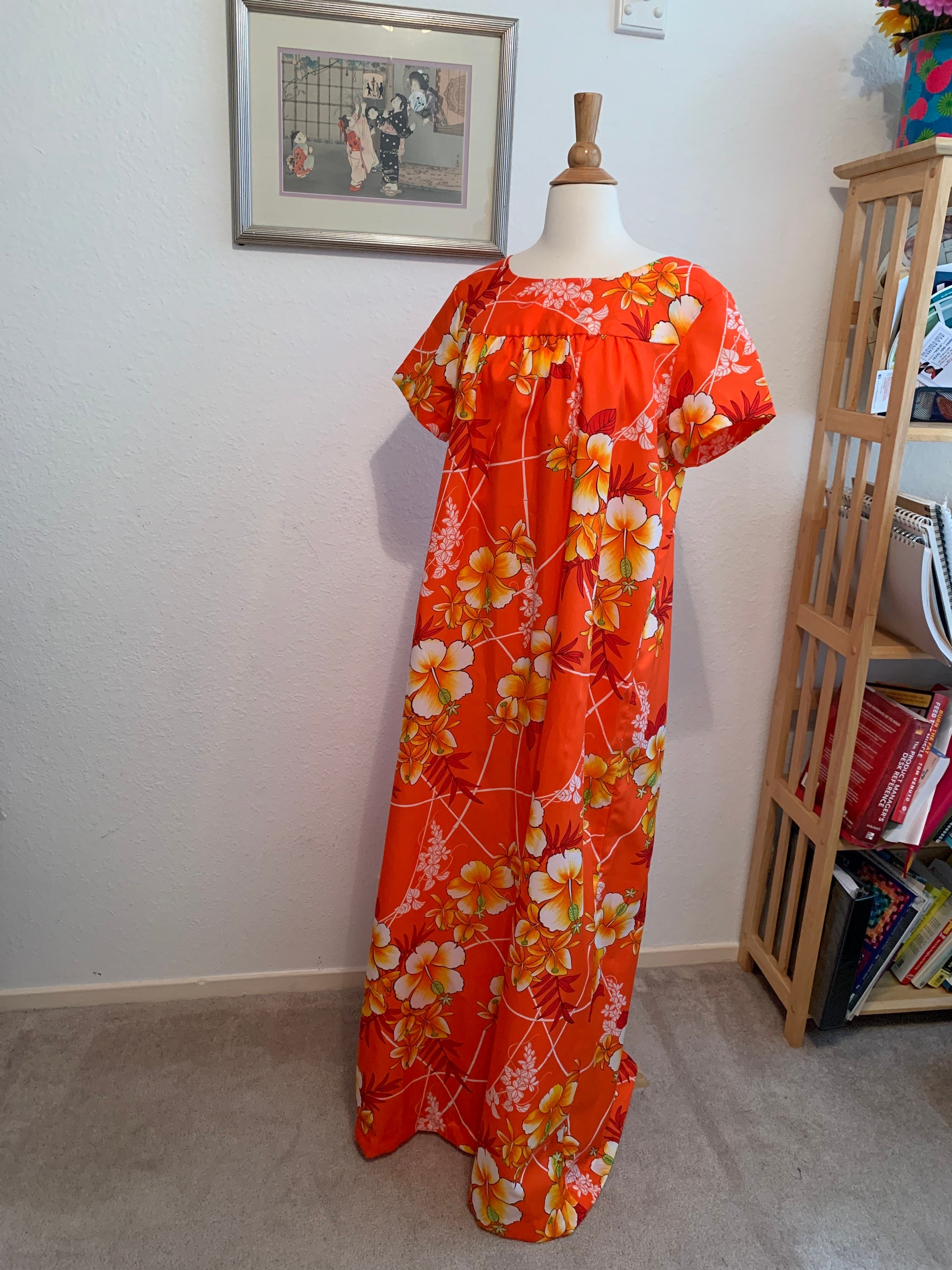 Orange Hawaiian Mumu Maxi Dress 