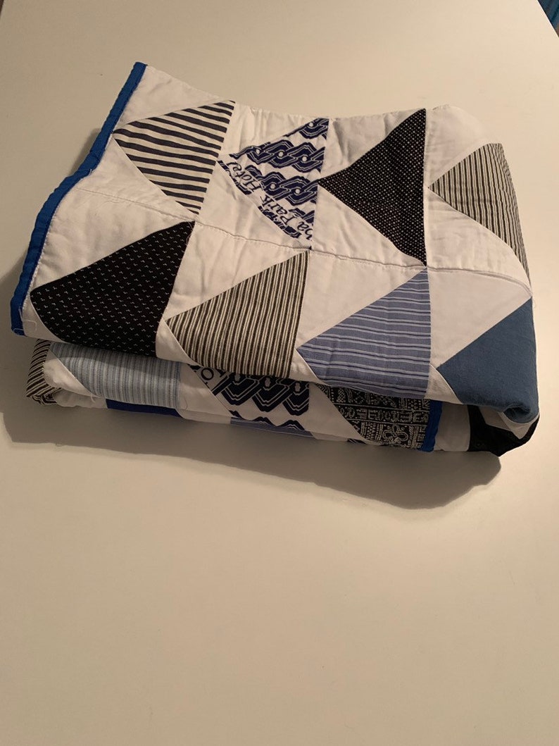 Up Cycled Men/'s Shirt Fabric Quilt 46x48 Picnic Quilt Flying Geese Quilt Throw