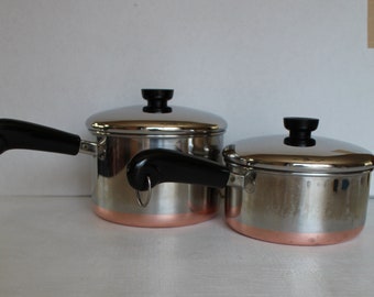 Vintage 4 Piece Revere Ware Copper Bottom Cookware Set,  2  Qt. and  3 Qt.  Pots - All have lids Lids - Made in Clinton Ill.