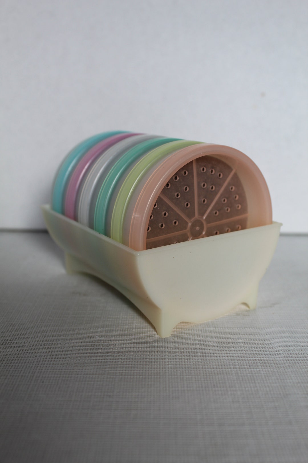 Vintage Tupperware 6 Coasters in Holder Great for Outdoor Parties Etsy