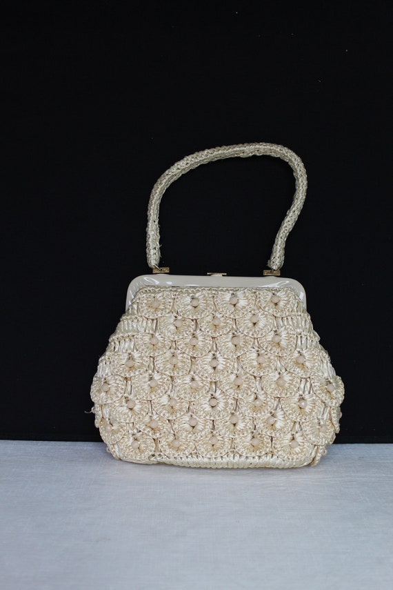 Classic Vintage Woven Straw Raffia Beaded Purse by