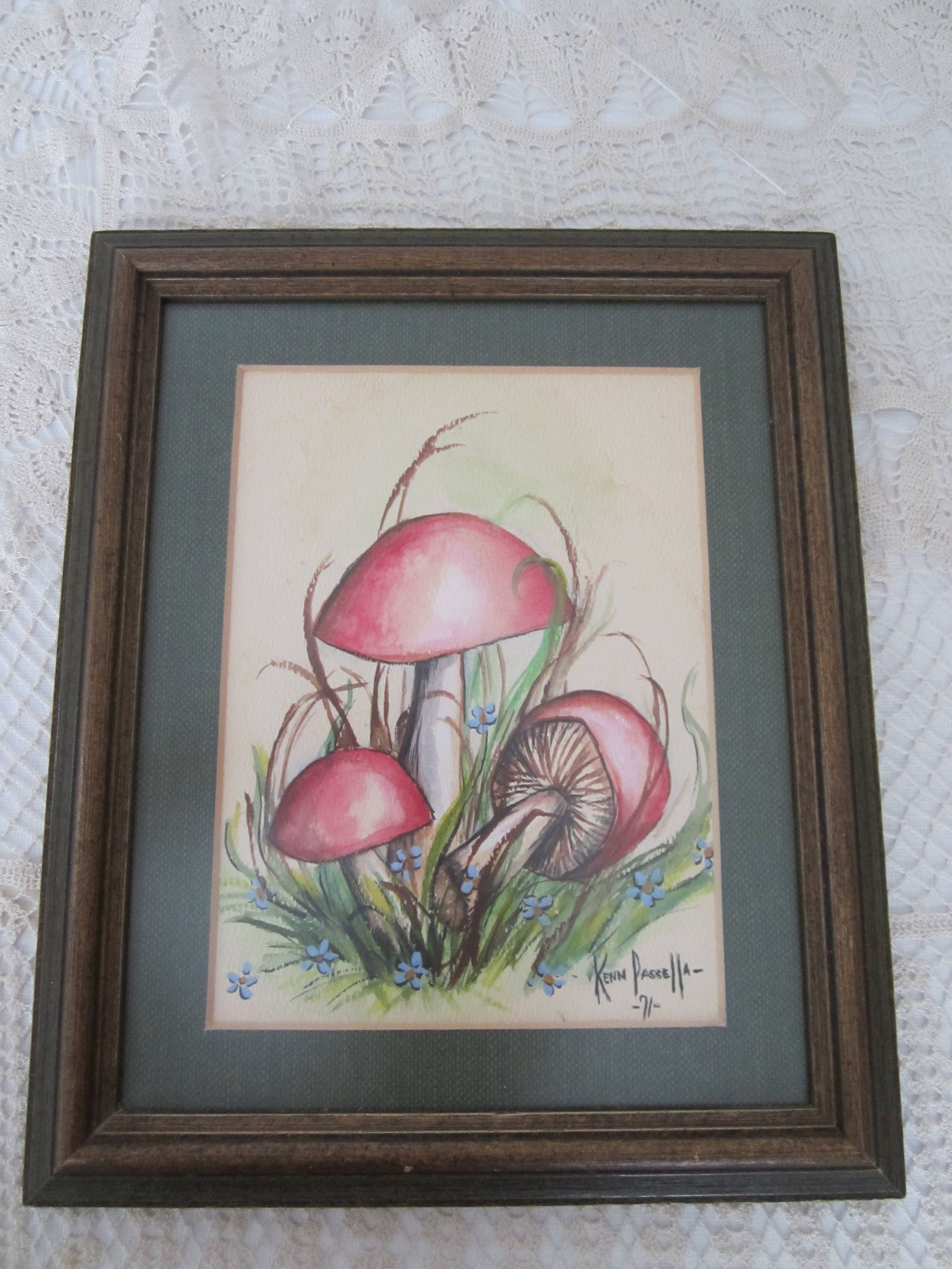 最新 Watercolor Retro Original Vintage Painting Mushrooms of 絵画