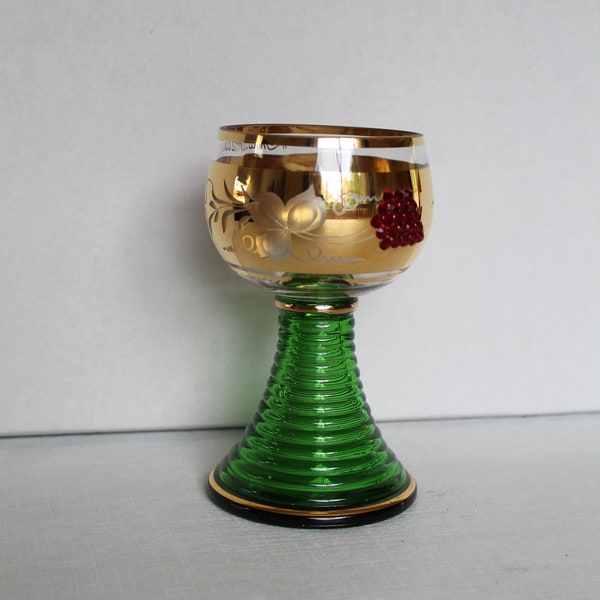 Vintage Roemer Jeweled Etched Wine Glass  Germany