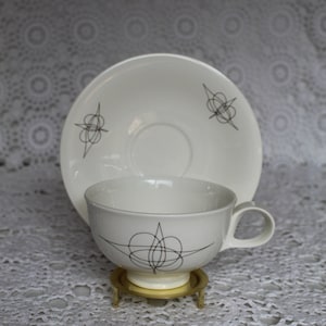 Vintage Eva Zeisel Dinnerware Cup and Saucer- Fantasy Pattern - Hallcraft by Hall China - 1950&#39;s