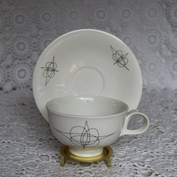 Vintage Eva Zeisel Dinnerware Cup and Saucer- Fantasy Pattern - Hallcraft by Hall China - 1950's