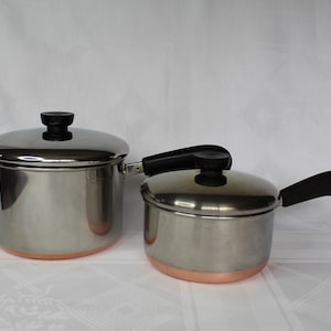 4 Piece Revere Ware Copper Bottom Cookware Set, 3 Qt. and 1 1/2 Qt.  Pots with lids, Rome N.Y.
