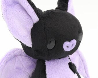 Scary Cute Black & Lilac Plush Bat Art Doll / Artist Doll / Stuffed Toy