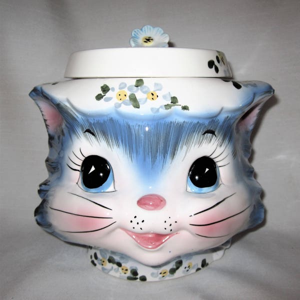 Vintage Lefton Miss Priss Kitty Cat Cookie Jar and Lid Made in Japan 1502