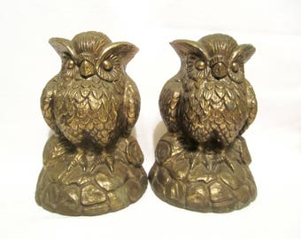 Vintage Brass Owl Bookends