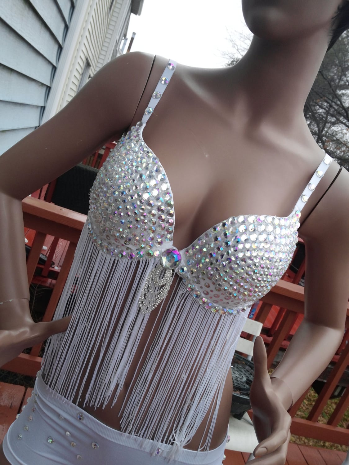 Whiteor Any Color Custom Rave Bra Rhinestone Bra With Center Chain