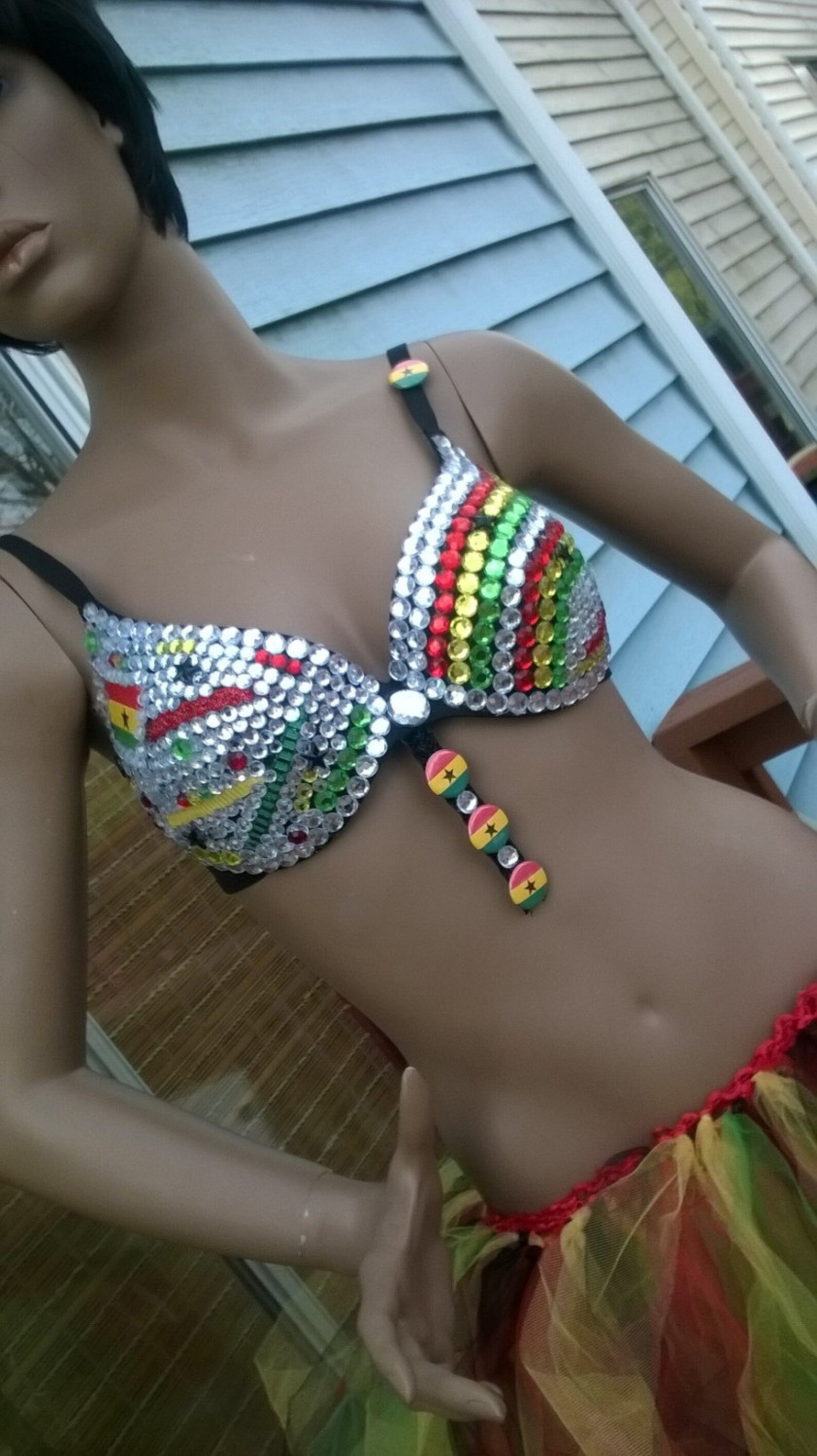 Rhinestone Bra Ghana Flag bra with or without tutu Etsy