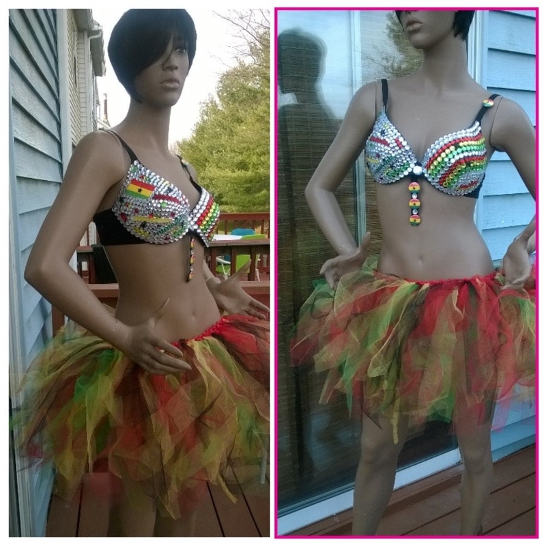 Rhinestone Bra Ghana Flag bra with or without tutu Etsy