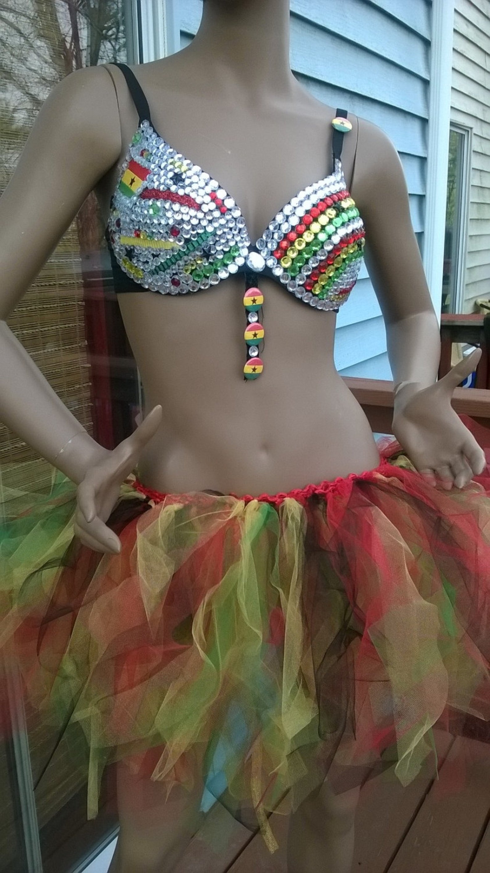 Rhinestone Bra Ghana Flag bra with or without tutu Etsy