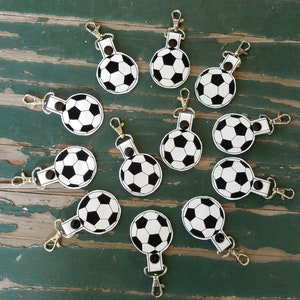 Key Fob , Key Chain , Snap Tab , Embroidered Vinyl Soccer Ball , Soccer Key Fob , Soccer Ball Key Ring , Key Fob w/Choice of Ring