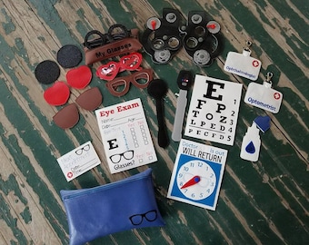 Vinyl Eye Doctor Bag and Kit , Dress Up , Pretend Play , Vinyl Eye Doctor Play Set , Optometrist Set , Ophthalmologist Play