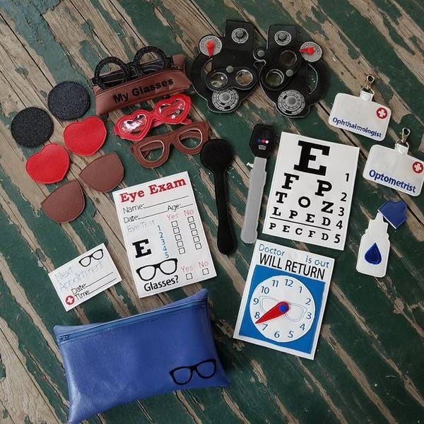 Vinyl Eye Doctor Bag and Kit , Dress Up , Pretend Play , Vinyl Eye Doctor Play Set , Optometrist Set , Ophthalmologist Play