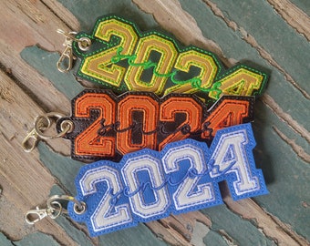 Key Fob , Key Chain , Bag Tag , Embroidered Vinyl Senior 2024 Fob , Key Fob with Ring , Senior Gift