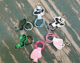 Key Fob , Key Chain , Snap Tab , Eyelet , Embroidered Dance Shoe Hairband Key Fob , Tap Shoe , Ghillie , Ballet , Key Fob w/Choice of Ring