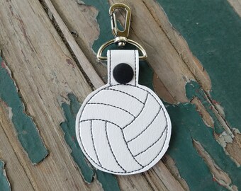 Key Fob , Key Chain , Snap Tab , Embroidered Vinyl Volleyball Fob , Volleyball Key Fob , Key Fob w/Choice of Ring