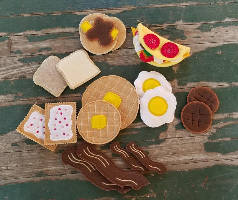 Play Food  Felt Food  Breakfast Play Set  Eggs  Bacon 