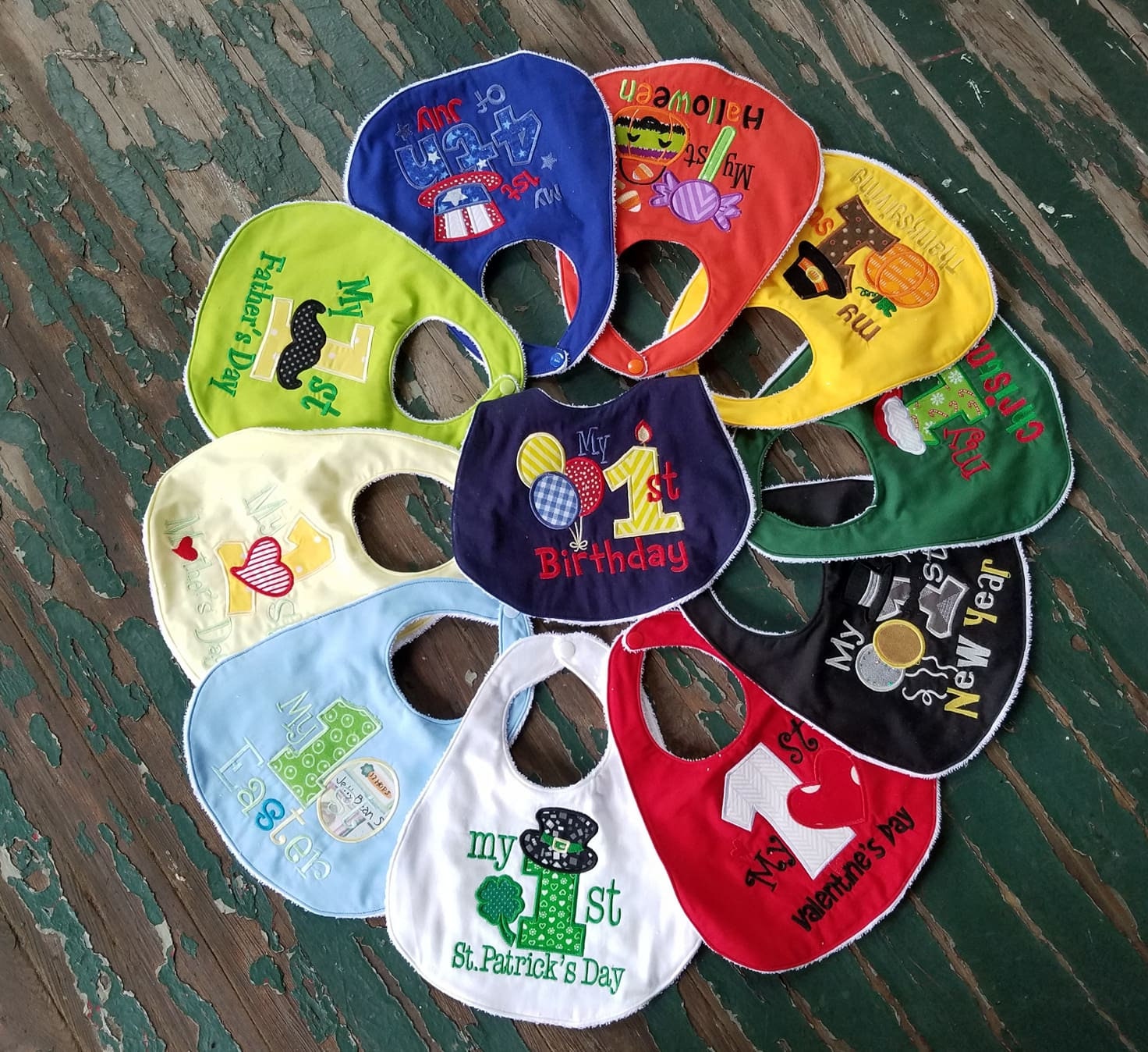 Handmade Baby Bib Set , Baby's First Handmade Bib Set , Baby's First Year , 11 Holiday Bibs