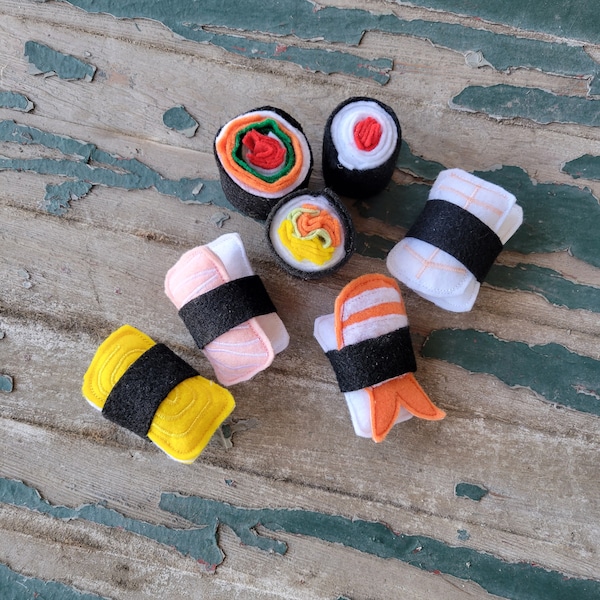 Play Food , Felt Food , Sushi Play Set , Sushi Rolls , Salmon , Shrimp , Snapper , Tamago , Rice , Sold Individually or as a Set