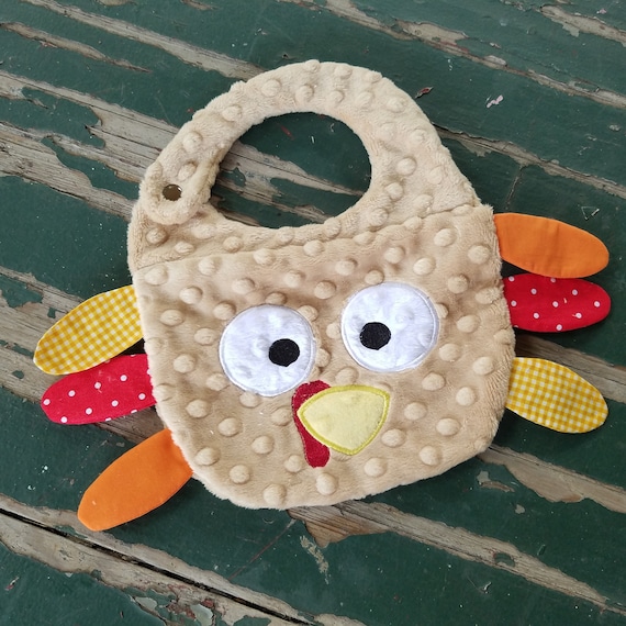 Baby Bib , Baby Gift , Thanksgiving , Turkey Day , Turkey Bib , Minky Bib , Embroidered Turkey Face Bib