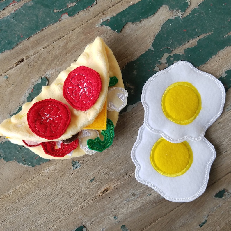 Play Food , Felt Food , Breakfast Play Set , Protein Breakfast Foods , Eggs , Bacon , Sausage , Loaded Omelet , image 5