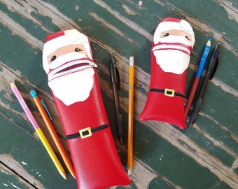 Vinyl Santa Shaped Pouch , Vinyl Bag , Vinyl Zipper Bag , Zipper Tote , Vinyl Santa Pencil Pouch , Available in 2 Sizes