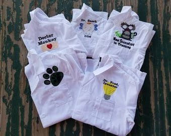 Personalized Child's Lab Coat , Doc , Doctor , Dentist , Mad Scientist , Inventor , Veterinarian , Dress Up , Pretend Play