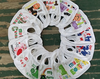 Baby Bib Set , Baby's First Bib Set , Baby's First Year , 7 Holiday Bibs