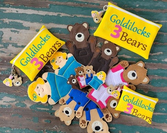 Goldilocks and the Three Bears , Felt Puppets , Goldilocks Play Set , Adult, Kid, AND Finger Puppet Sizes , Sold Individually or as a Set