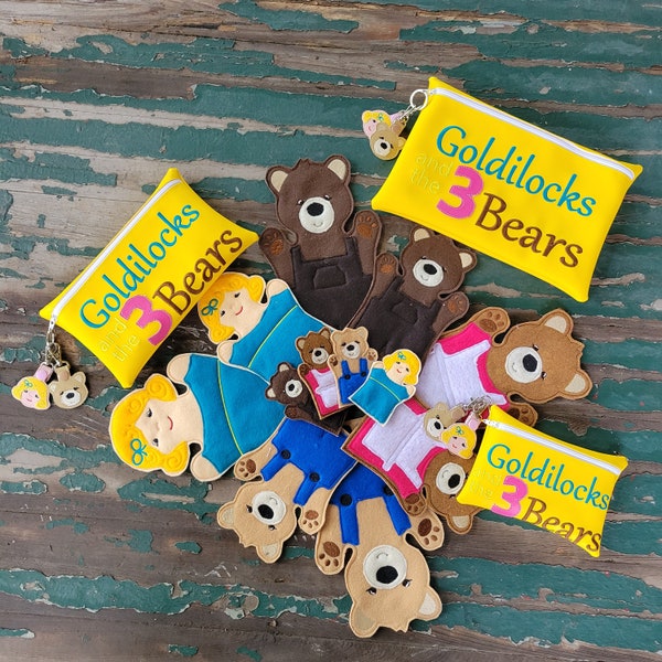 Goldilocks and the Three Bears , Felt Puppets , Goldilocks Play Set , Adult, Kid, AND Finger Puppet Sizes , Sold Individually or as a Set