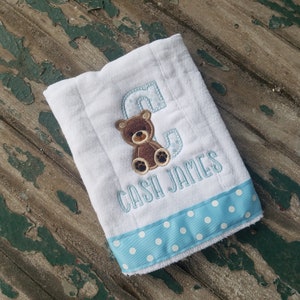 Baby Bib, Baby Gift , Teddy Bear Initial , Personalized Burp Cloth , Embroidered Teddy Bear , Personalized Teddy Bear Burp Cloth