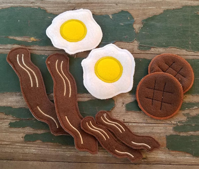 Play Food , Felt Food , Breakfast Play Set , Protein Breakfast Foods , Eggs , Bacon , Sausage , Loaded Omelet , image 6