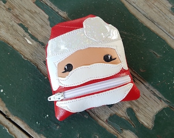 Santa Change Purse , Coin Purse , Vinyl Zipper Coin Pouch , Optional Key Fob , Embroidered Vinyl Coin Pouch , Coin Purse with Choice of Ring